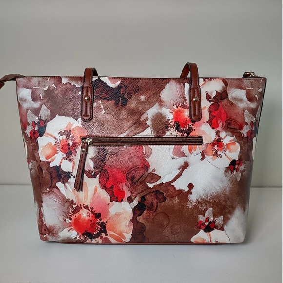 Adrienne Vittadini Brown Botanical Gardens Lock Tote Large Handbag - Picture 4 of 12